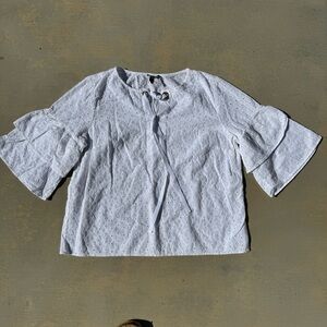 Jones New York Women's Cotton Blouse W/ Eyelet Detail Bell Sleeves V-neck Sz XL